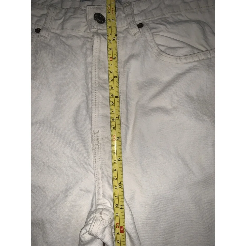 Zara Straight Leg Jeans Women 32 USA High Rise White Denim Casual Button (34x26)